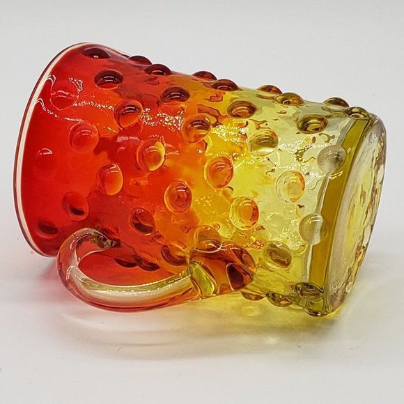 Mini Amberina Vintage Hand Blown Hobnail Glass Pitcher or Vase w/Applied Handle - Picture 3 of 14